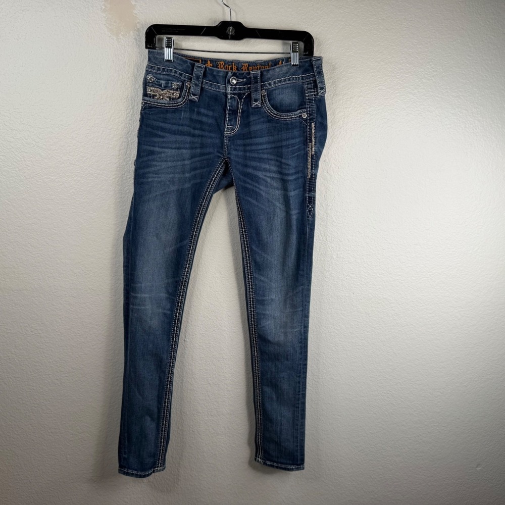 Rock Revival Jeans Women's Sz 26 Betty Skinny Fit Ankle Thick Stitch Bling